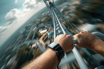 First Person View of Thrilling Roller Coaster Drop