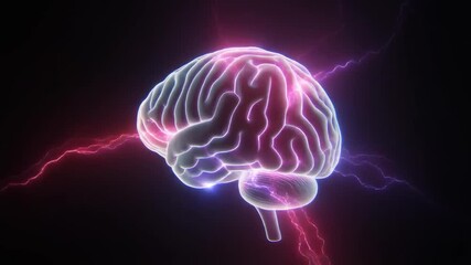 Illuminated human brain structure with surrounding electrical discharge