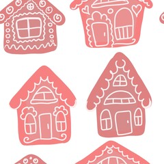 christmas tree with gifts gingerbread houses seamless abstract pattern background fabric fashion design allover print wrapping paper digital illustration art texture textile wallpaper colorful apparel