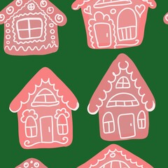 seamless pattern with houses christmas new year background 