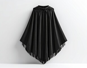 Black cape with hood and fringe