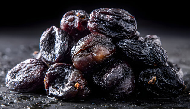 A pile of dried plums stacked on top of each other. Suitable for food and nutrition concepts