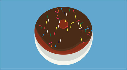 Flat Design Chocolate Donut with Sprinkles Vector Illustration (Dessert, Sweet Food Icon)