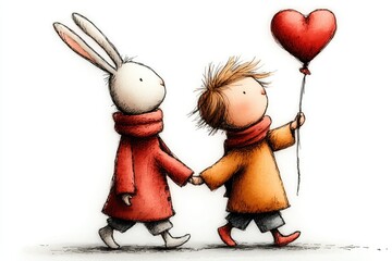 cute cartoon person and rabbit