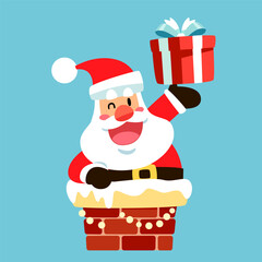 Santa Claus Holding a Gift in a Chimney