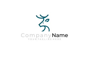 logo of a deer head with simple line style, wild animals