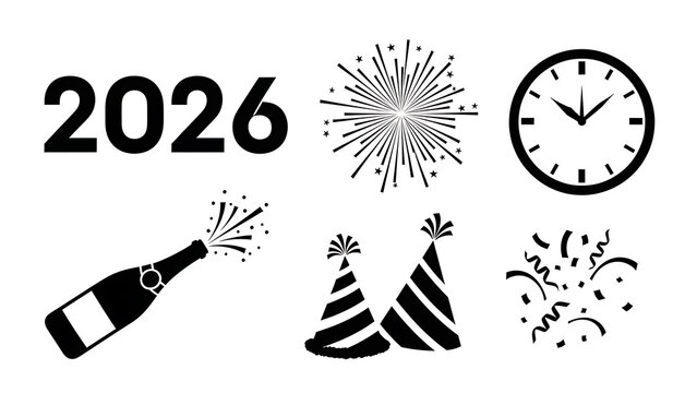 New year s eve celebration icons for 2026