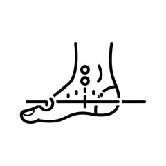 Outline icon of human torso showing internal process or flow direction with downward arrow, isolated on