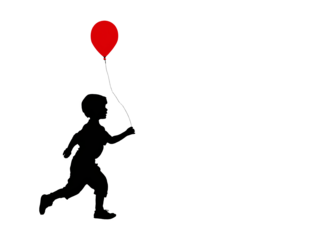 Child silhouette running with balloon, illustration style isolated on white and transparent background, cut out png
