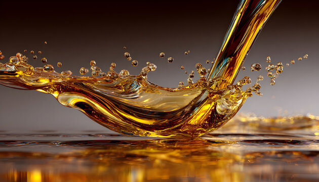 Shot of Pouring and Splashing Golden Oil Liquid