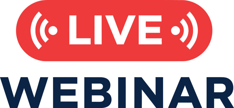 Live webinar announcement with red icon and text silhouette - Powered by Adobe