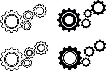 Gears and cogs connection mechanism set silhouette