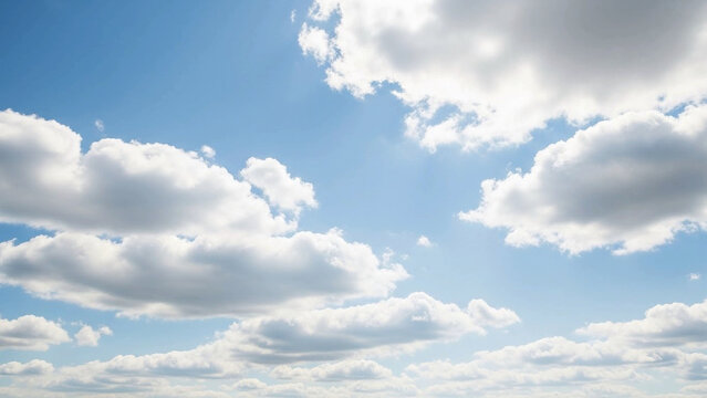 Bright Blue Sky with Fluffy White Clouds Background - Powered by Adobe
