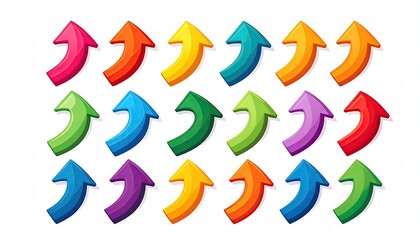 Colorful curved arrows in various shades