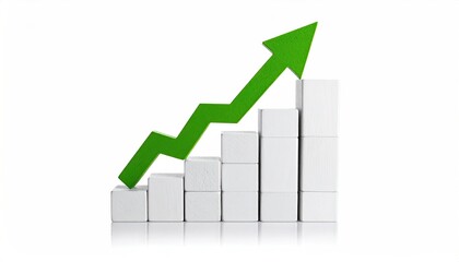 White blocks form a rising staircase, with a green upward arrow