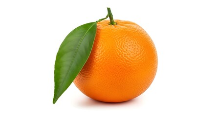 Fresh Orange Fruit with Green Leaf on White Background.
