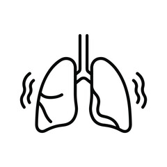 Simple black and white line icon representing lungs with vibration or breathing motion, isolated on