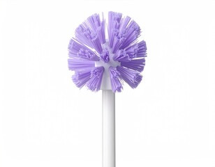 Close-up of a purple-bristled cleaning brush head, attached to a white handle
