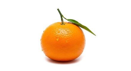 Fresh Orange with Water Droplets and Leaf.