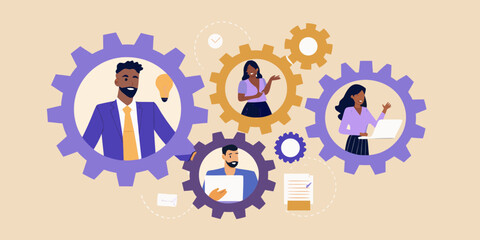 Diverse teamwork and collaboration in business gears for success
