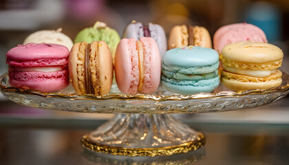 Macarons in a French inspired dessert arrangement, visually appealing display of sweet treats perfect for indulgent concepts or adding je ne sais quoi to visual content, suitable for use as