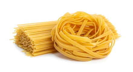 Fresh Raw Pasta Fettuccine and Spaghetti Nest.