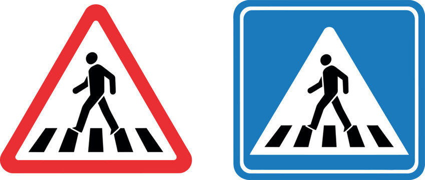 Pedestrian crossing road signs isolated vector illustration silhouette