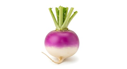 Fresh Turnip Vegetable with Green Leaves Isolated.