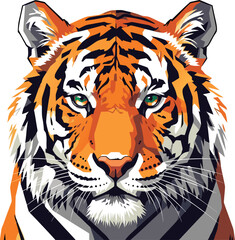 Fototapeta premium Close-up illustration of a majestic tiger's face, showcasing its fierce gaze and distinctive striped pattern in vibrant detail