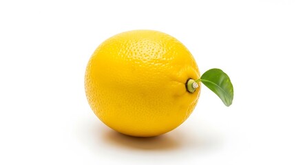 Fresh Yellow Lemon with Green Leaf on White Background.