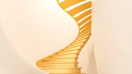 widening. A golden spiral staircase ascending upwards, steps gradually widening in soft morning light. real-estate listings.