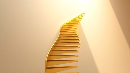 widening. A golden spiral staircase ascending upwards, steps gradually widening in soft morning light. real-estate listings.