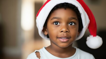 Young Boy in Santa Hat Ready for Christmas