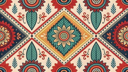 Fototapeta premium Vibrant bohemian floral design with intricate details for textile prints, captivating artistic patterns, and eye-catching background accents with earthy tones