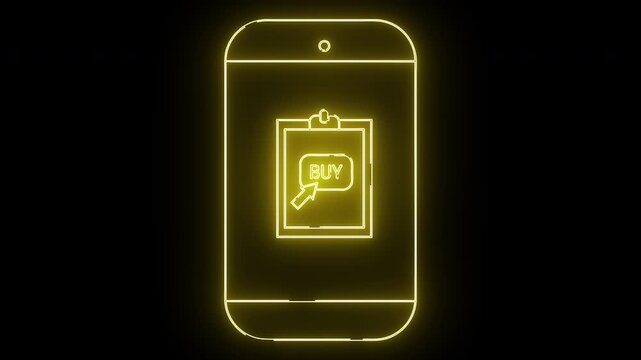 Neon phone with a glowing buy button graphic onscreen