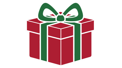 Obraz premium Illustration of a red gift box with green ribbon and bow on top.