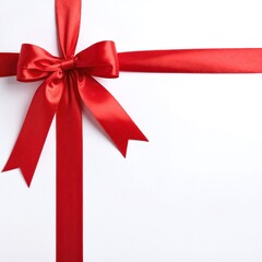 A vibrant red ribbon elegantly tied in a bow around the edge of a pristine white gift box, creating a festive and inviting appearance.