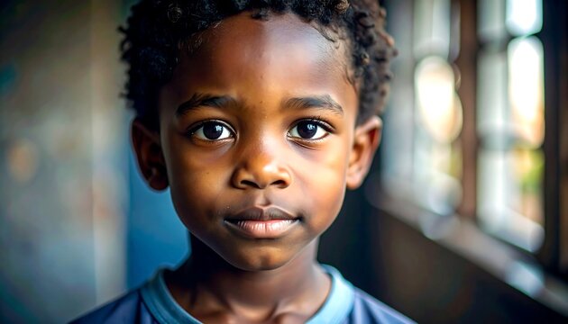 Portrait of a Young Child with Serious Expression.
