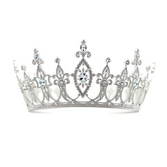 Silver crown with sparkling diamonds isolated on transparent background