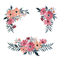 Obraz premium Watercolor Pink Orange Floral Arrangement Collection