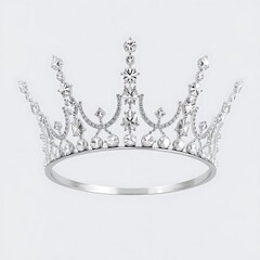 Silver crown with sparkling diamonds isolated on transparent background