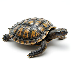 Fototapeta premium Detailed Tortoise with Patterned Shell on White Background