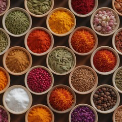 Assortment of colorful spice bowls