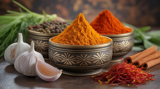 Assortment of colorful spice powders