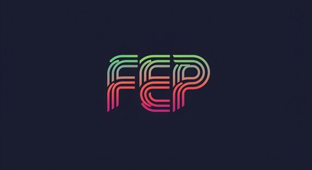 Bold, retro-style stylized letters FEP, arranged horizontally with gradient colors. Dark background