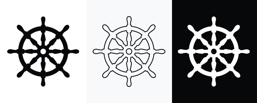Ship steering wheel silhouette vector, Boat steering wheels icon, outline vector illustration