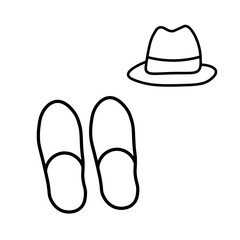 Slippers and a hat line art illustration simple vector icon for relaxation and comfort isolated on white background