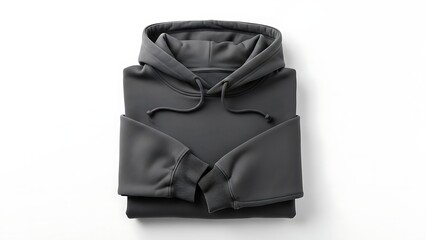 Fototapeta premium A folded dark grey hooded sweatshirt isolated on white background