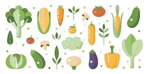 Flat vector illustration of fresh vegetables on white background