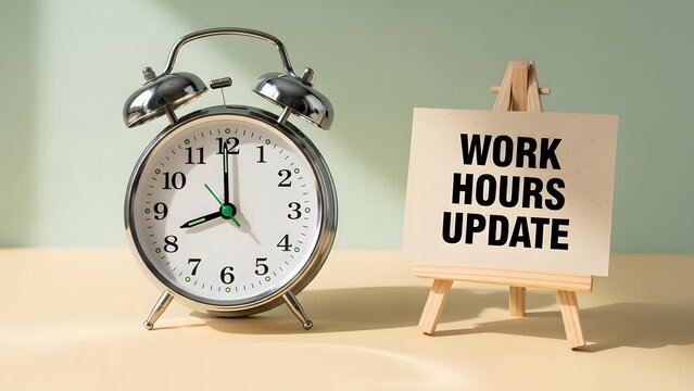 Stay Updated on Work Hours with this Timely Reminder Displayed with a Classic Alarm Clock, Perfect for Business Notices and Schedule Changes